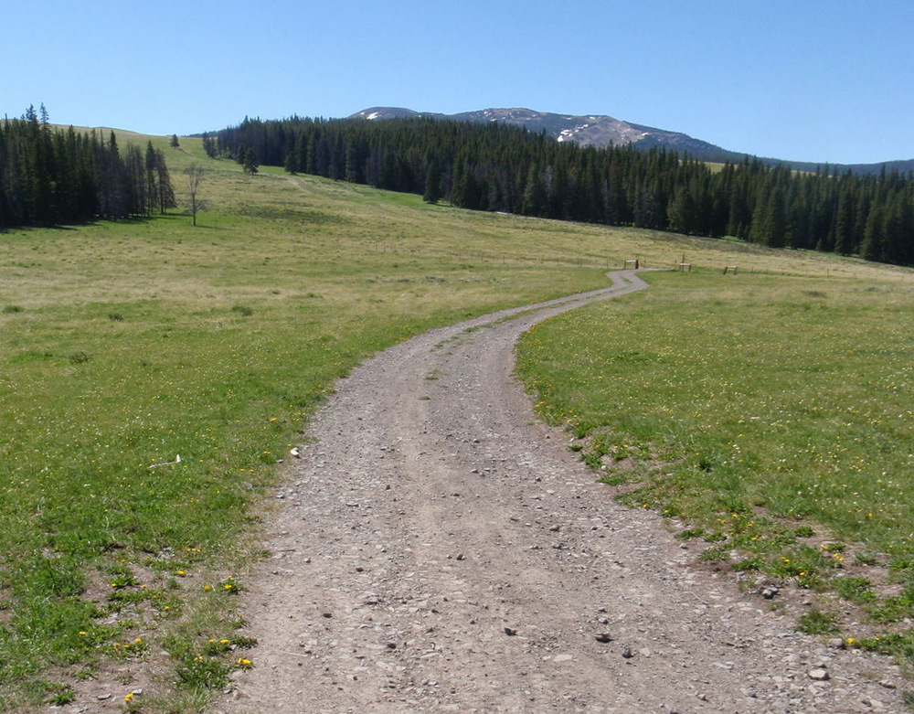 Close-up View of fence and gate and of the uphill climb.